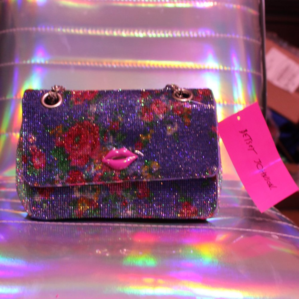 Betsey Johnson Rhinestone Bag Blue with Roses. - Picture 2 of 10
